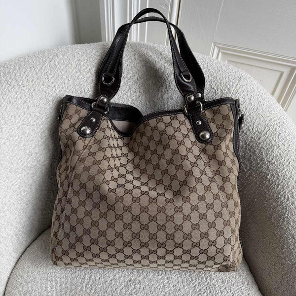 Gucci GG Canvas Horsebit Grey Tote Bag