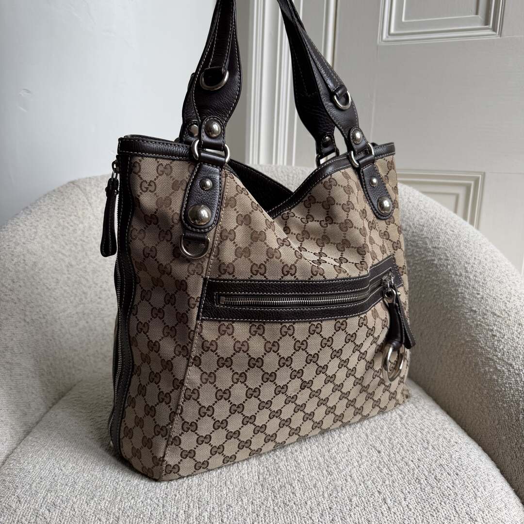 Gucci GG Canvas Horsebit Grey Tote Bag