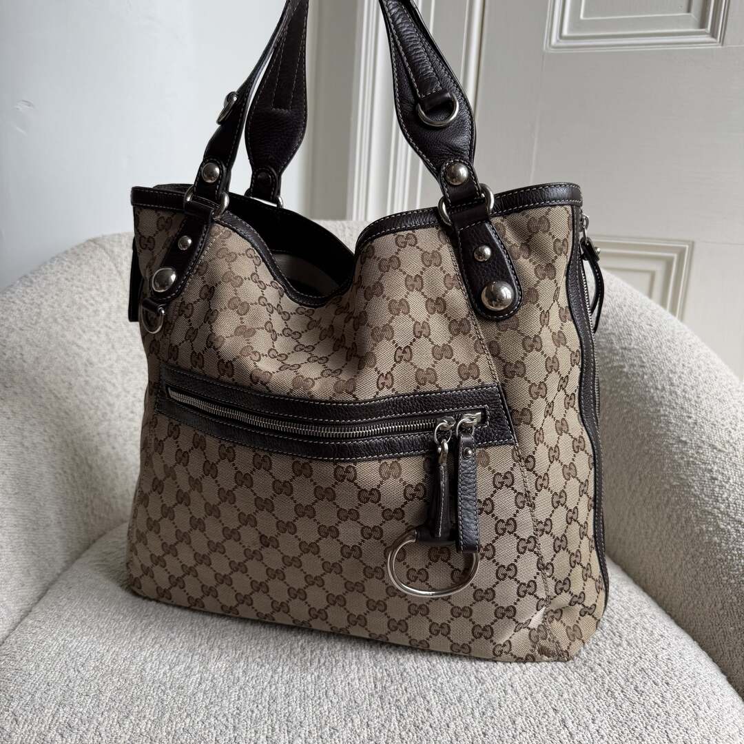 Gucci GG Canvas Horsebit Grey Tote Bag