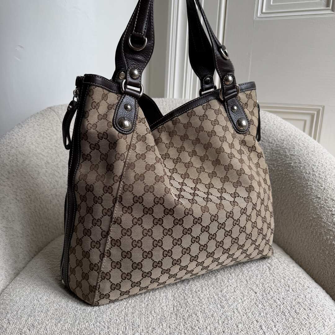 Gucci GG Canvas Horsebit Grey Tote Bag