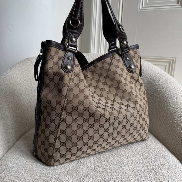 Gucci GG Canvas Horsebit Grey Tote Bag