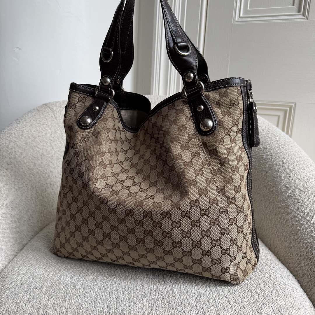 Gucci GG Canvas Horsebit Grey Tote Bag