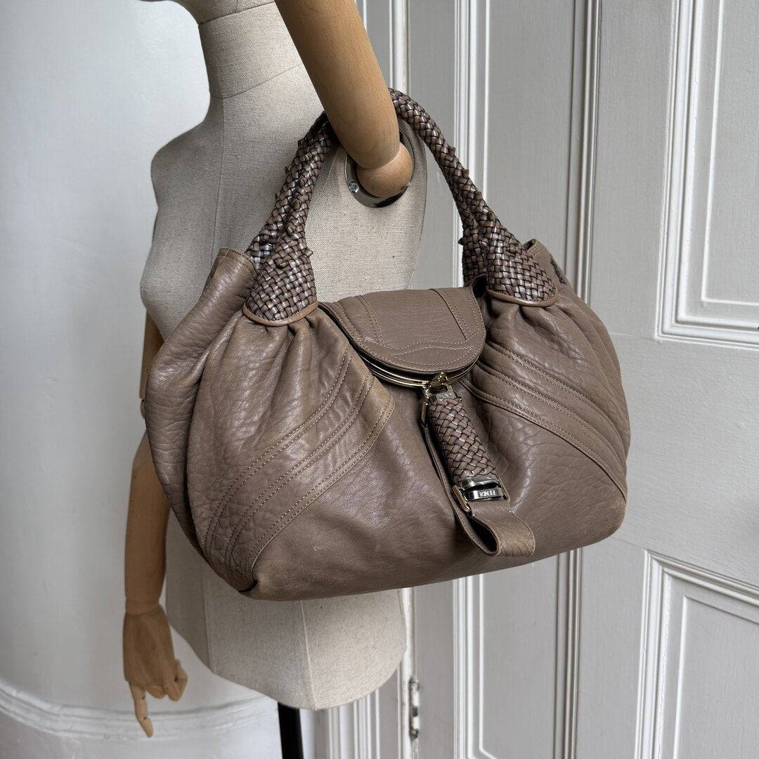 Fendi Spy Nappa Grey Leather Handbag