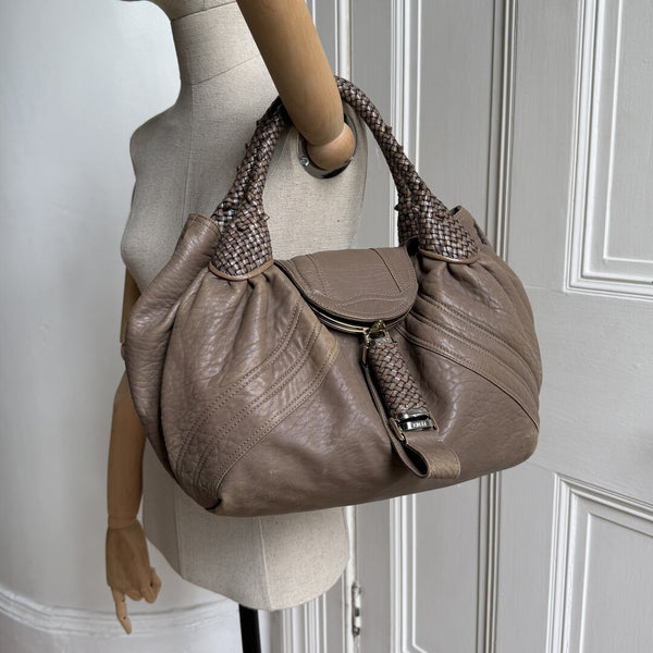 Fendi Spy Nappa Grey Leather Handbag