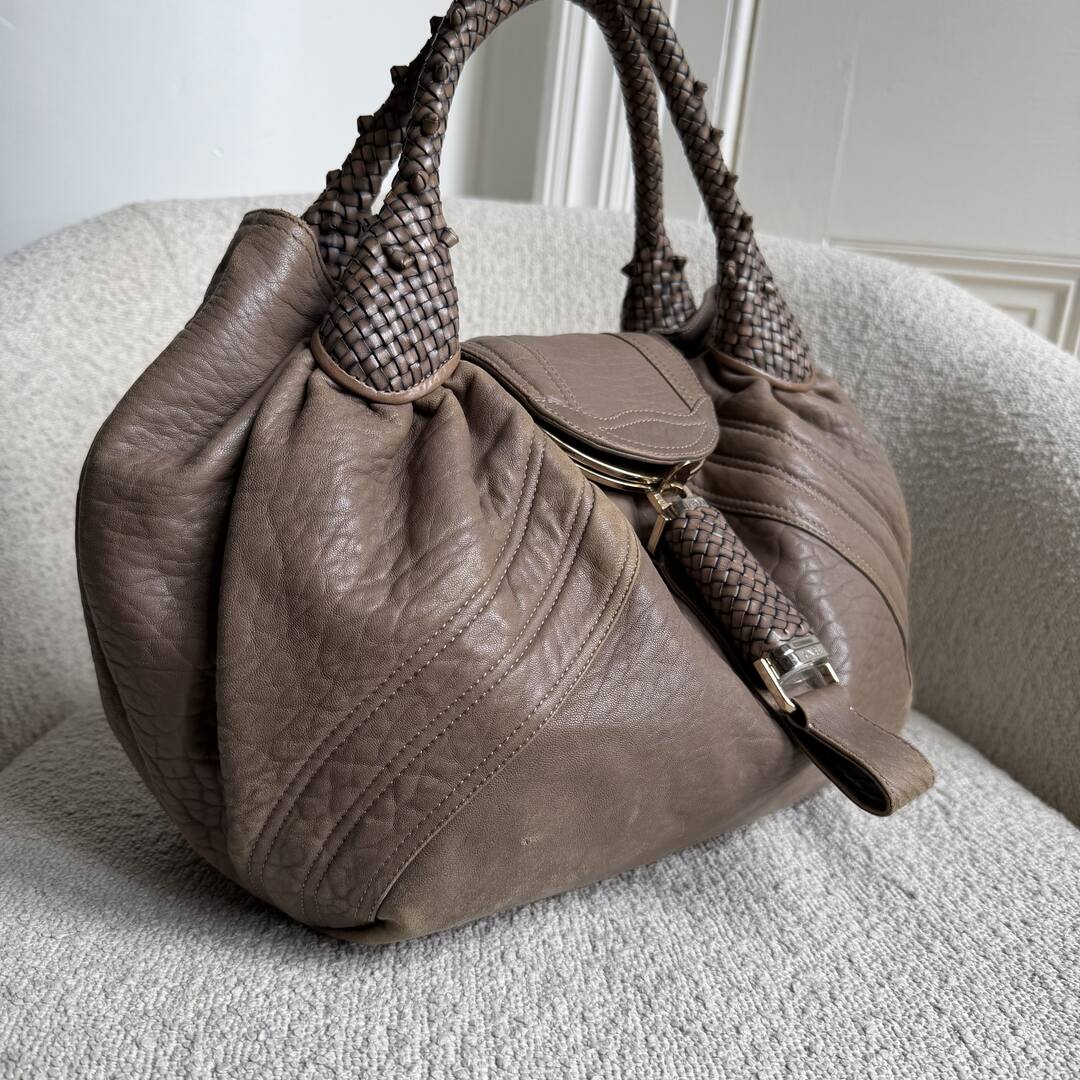 Fendi Spy Nappa Grey Leather Handbag