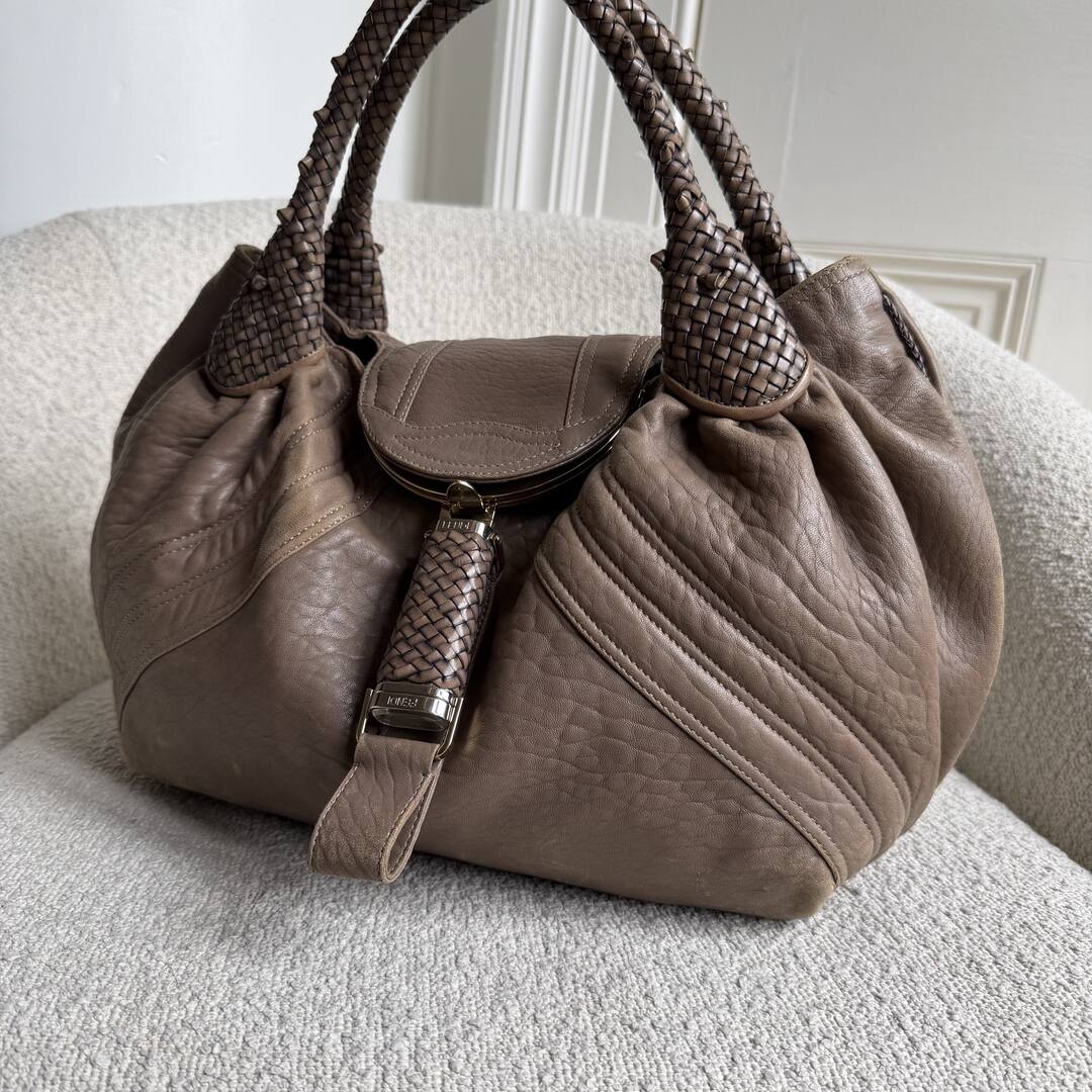 Fendi Spy Nappa Grey Leather Handbag