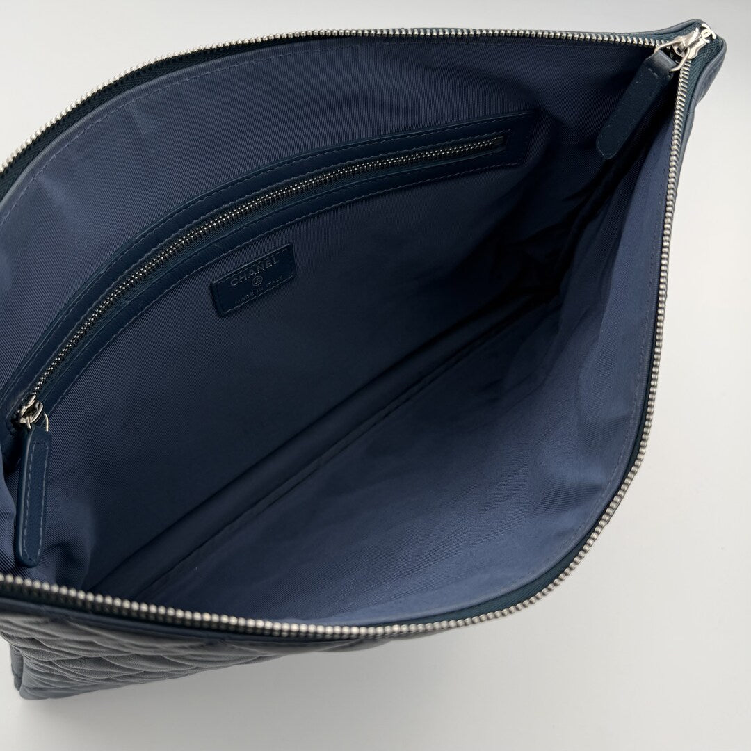 2016 Chanel Timeless CC Quilted Blue Leather Clutch Bag