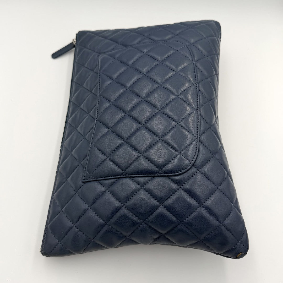 2016 Chanel Timeless CC Quilted Blue Leather Clutch Bag