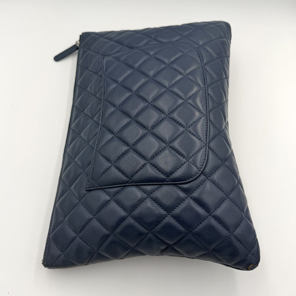 2016 Chanel Timeless CC Quilted Blue Leather Clutch Bag