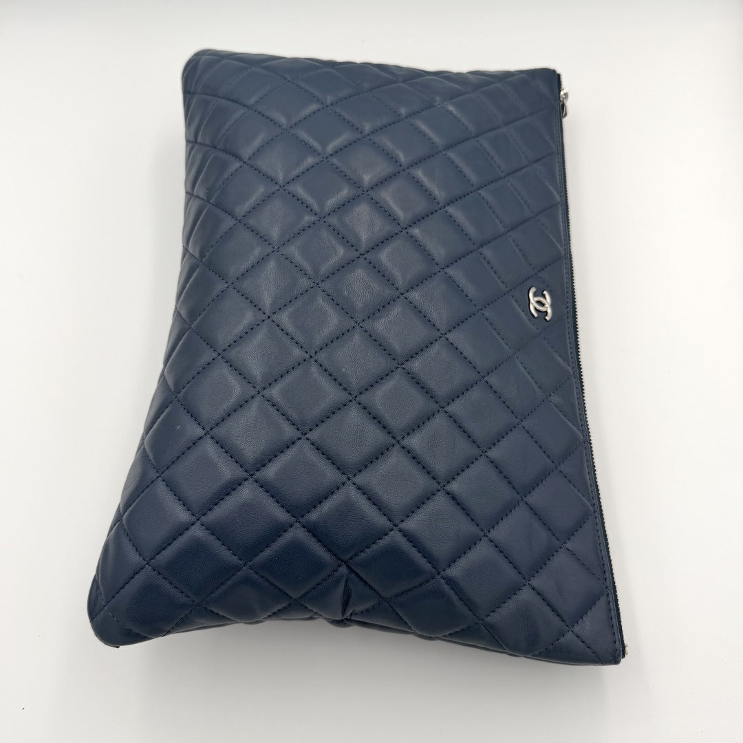 2016 Chanel Timeless CC Quilted Blue Leather Clutch Bag