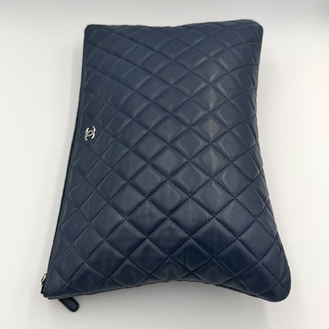 2016 Chanel Timeless CC Quilted Blue Leather Clutch Bag