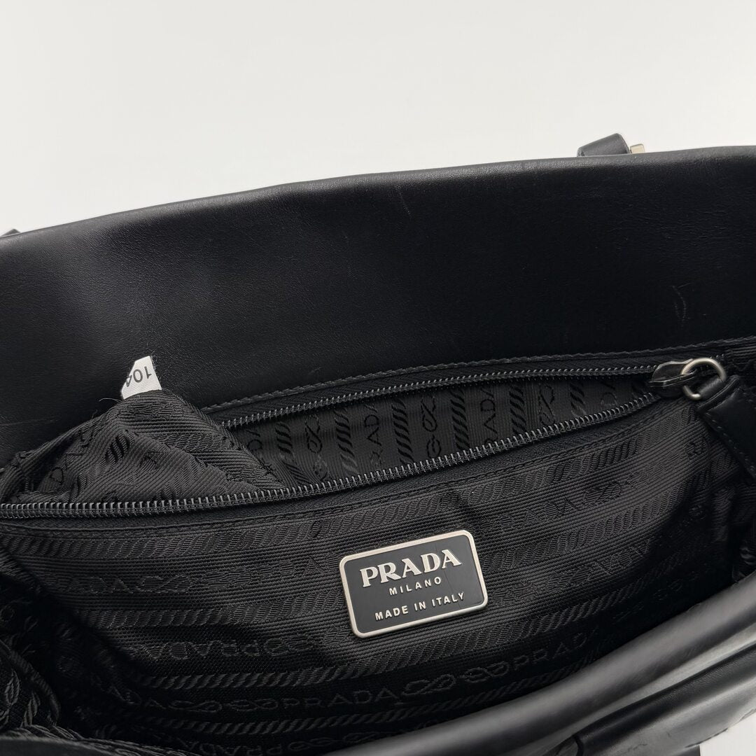 Archive Prada Pocket Leather Black Tote Bag