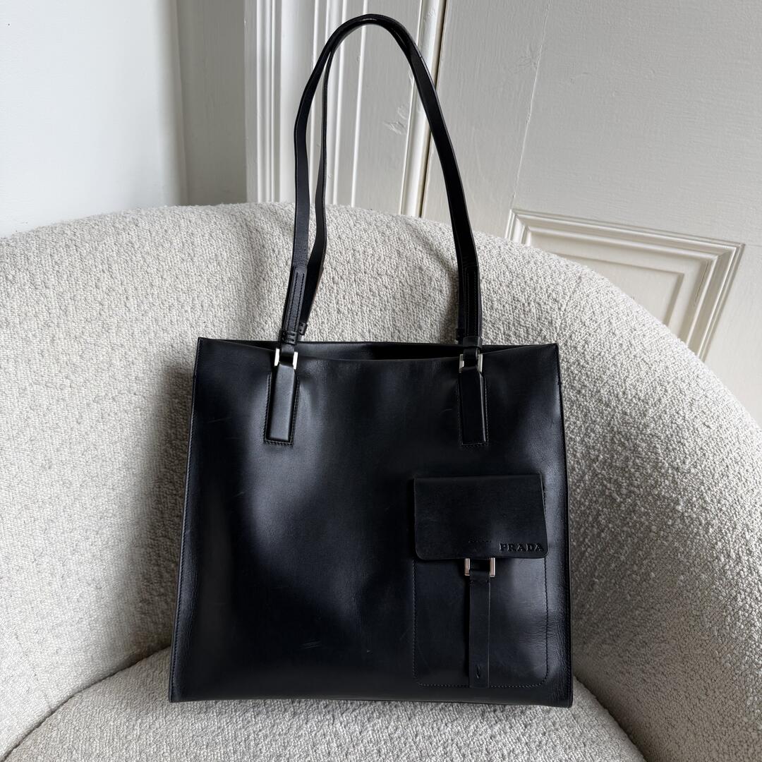 Archive Prada Pocket Leather Black Tote Bag