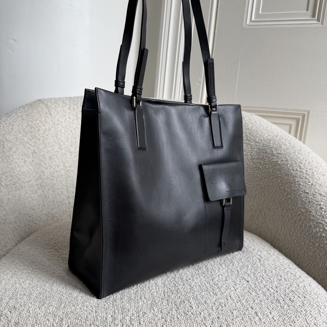 Archive Prada Pocket Leather Black Tote Bag