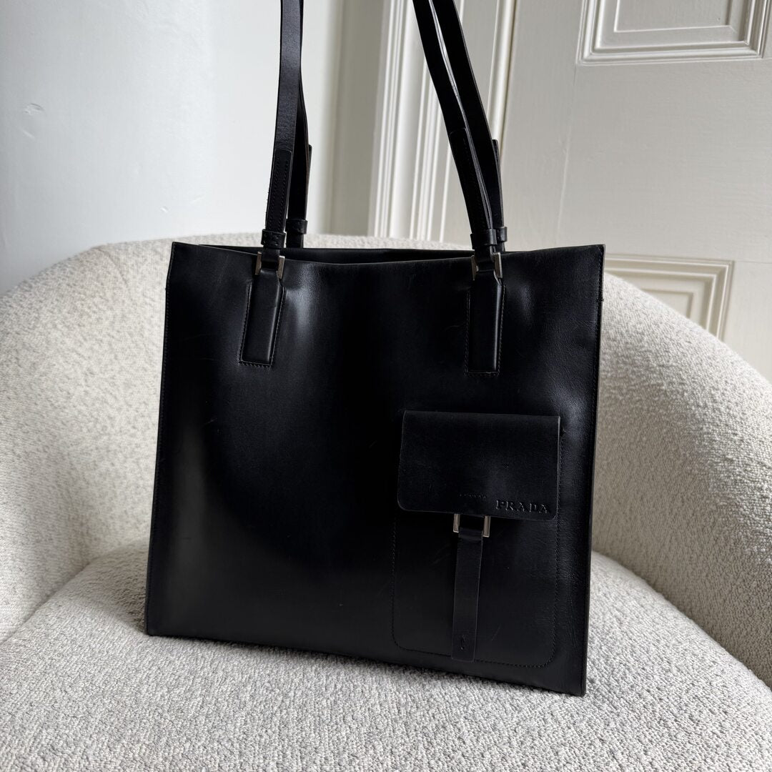 Archive Prada Pocket Leather Black Tote Bag