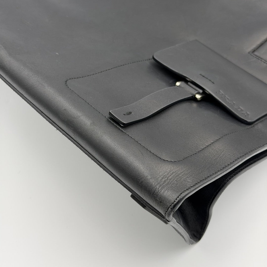 Archive Prada Pocket Leather Black Tote Bag