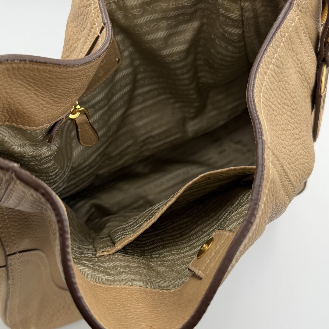Prada Vitello Daino Beige Leather Shoulder Bag