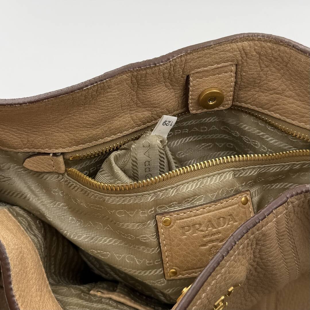Prada Vitello Daino Beige Leather Shoulder Bag