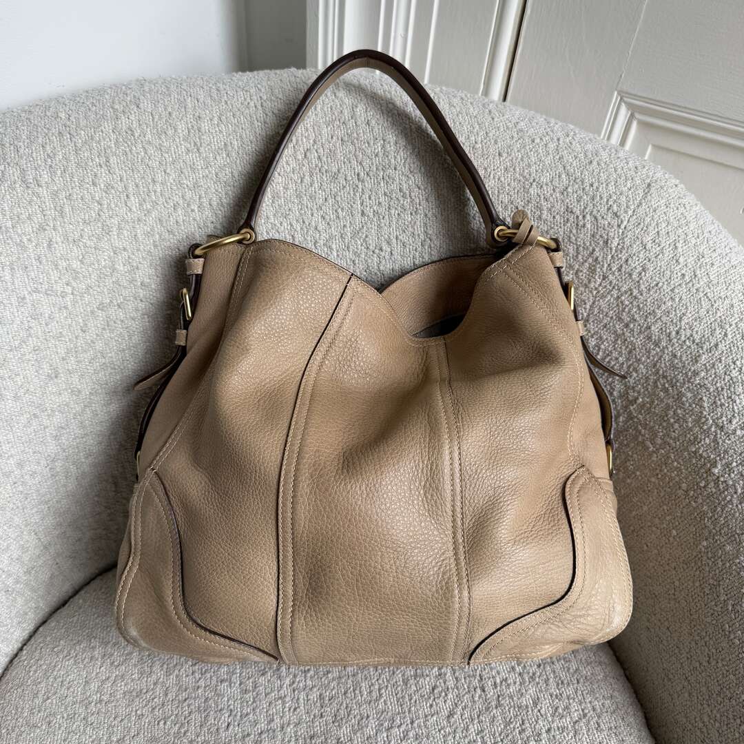 Prada Vitello Daino Beige Leather Shoulder Bag
