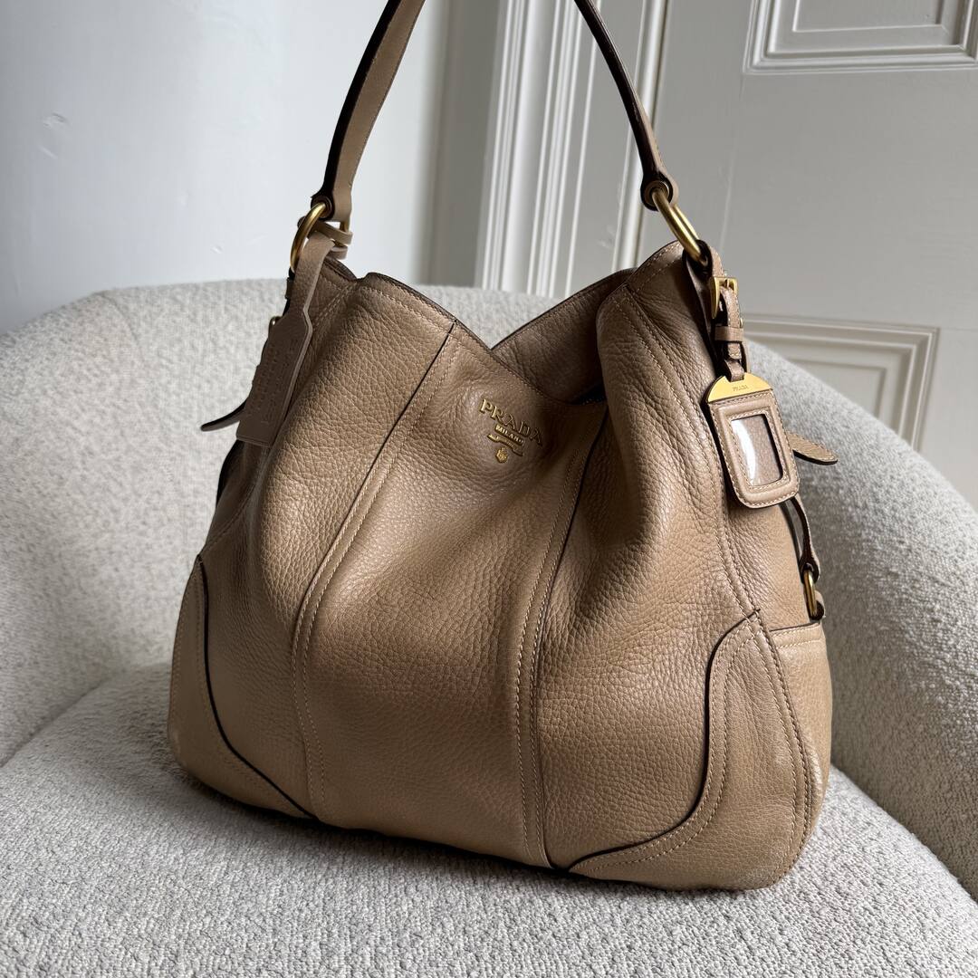 Prada Vitello Daino Beige Leather Shoulder Bag