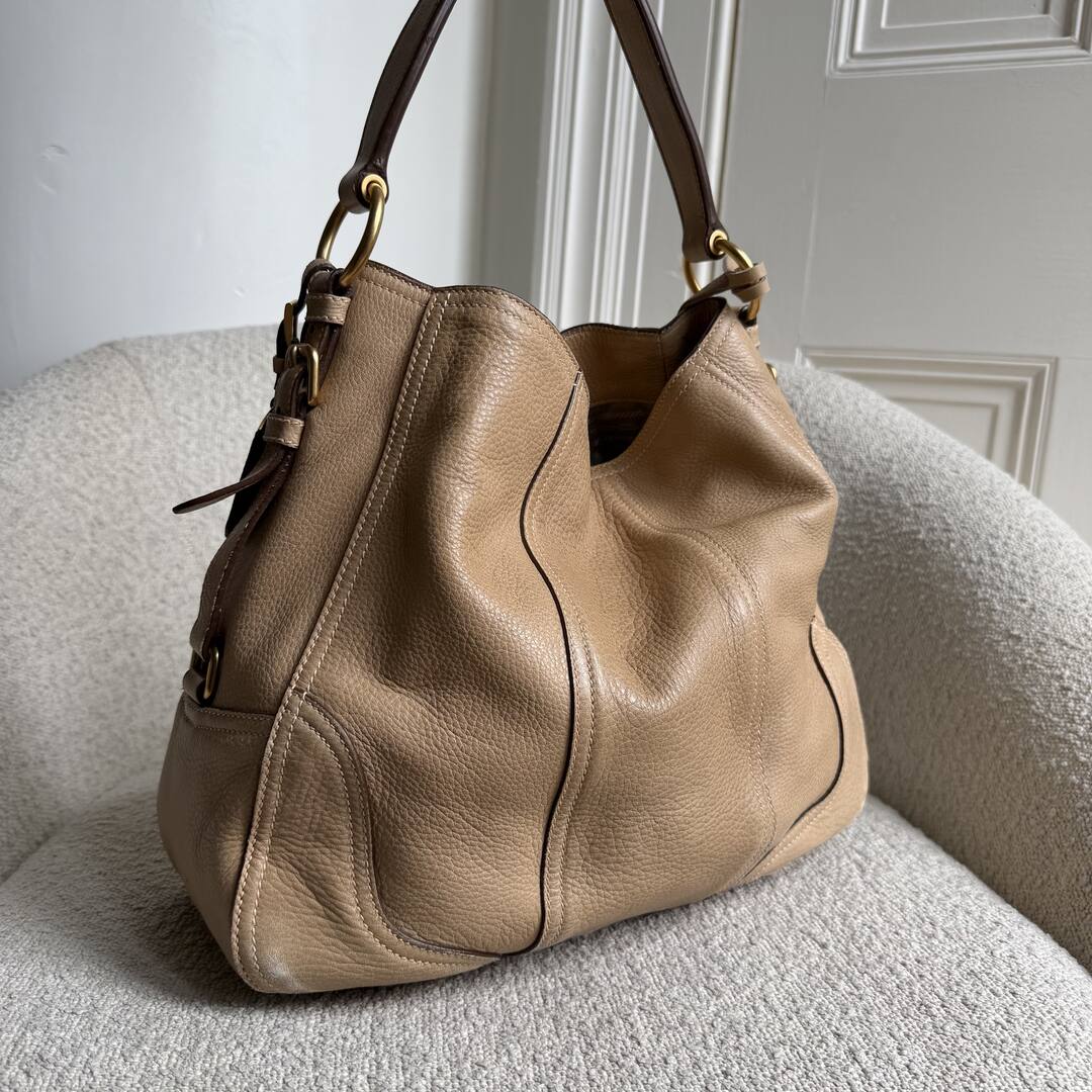 Prada Vitello Daino Beige Leather Shoulder Bag