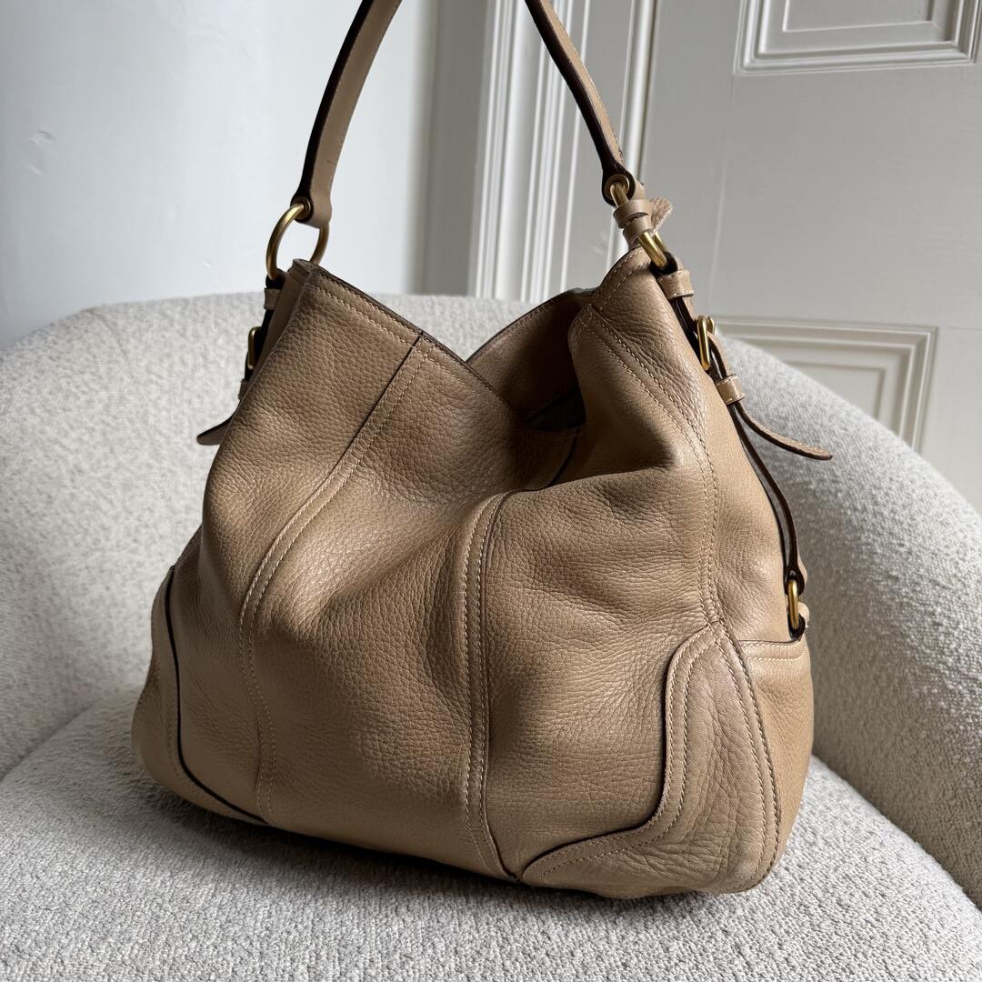 Prada Vitello Daino Beige Leather Shoulder Bag
