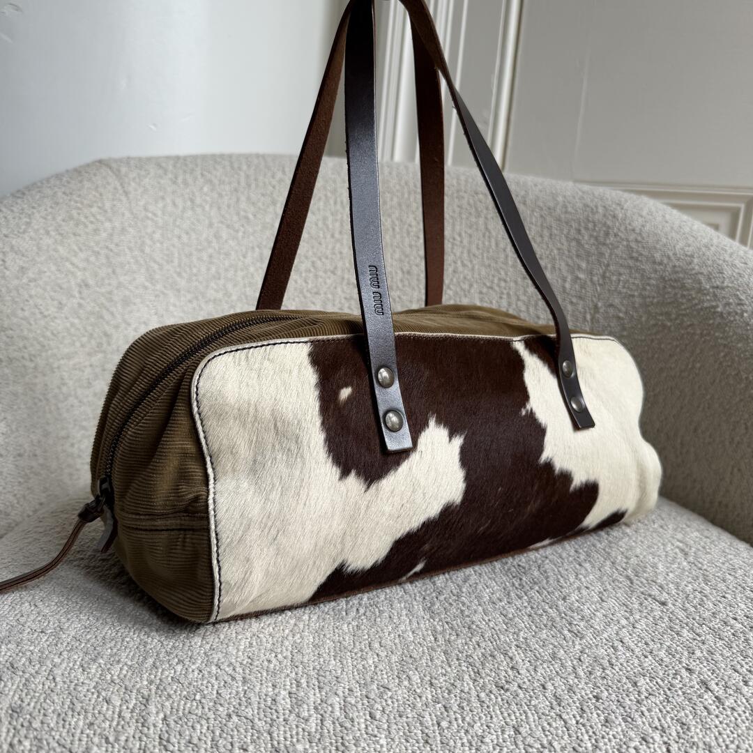 Archive Miu Miu Cow Print Corduroy Shoulder Bag