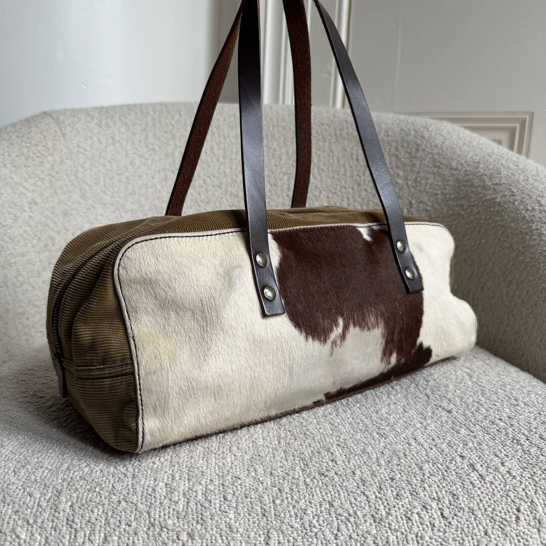 Archive Miu Miu Cow Print Corduroy Shoulder Bag