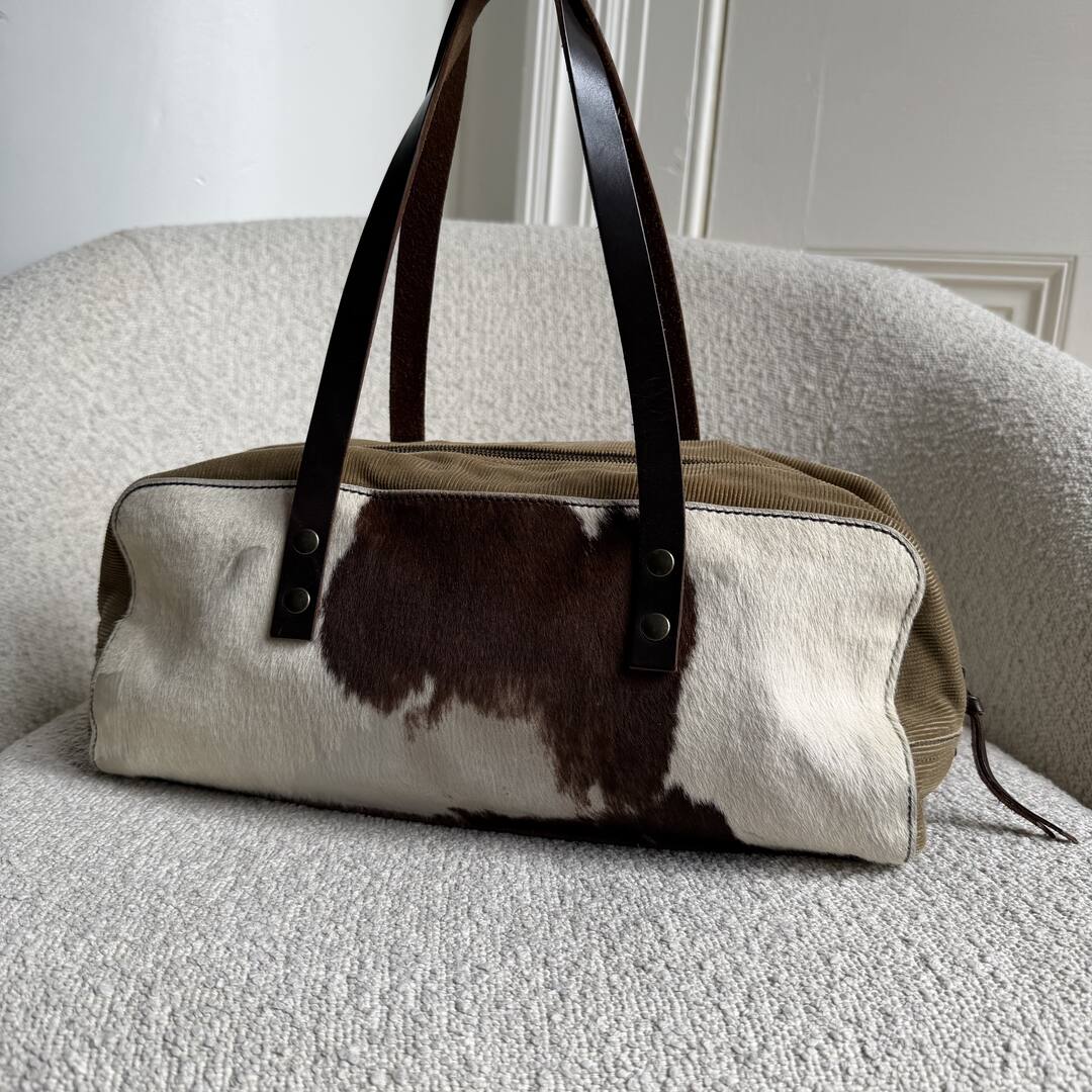 Archive Miu Miu Cow Print Corduroy Shoulder Bag