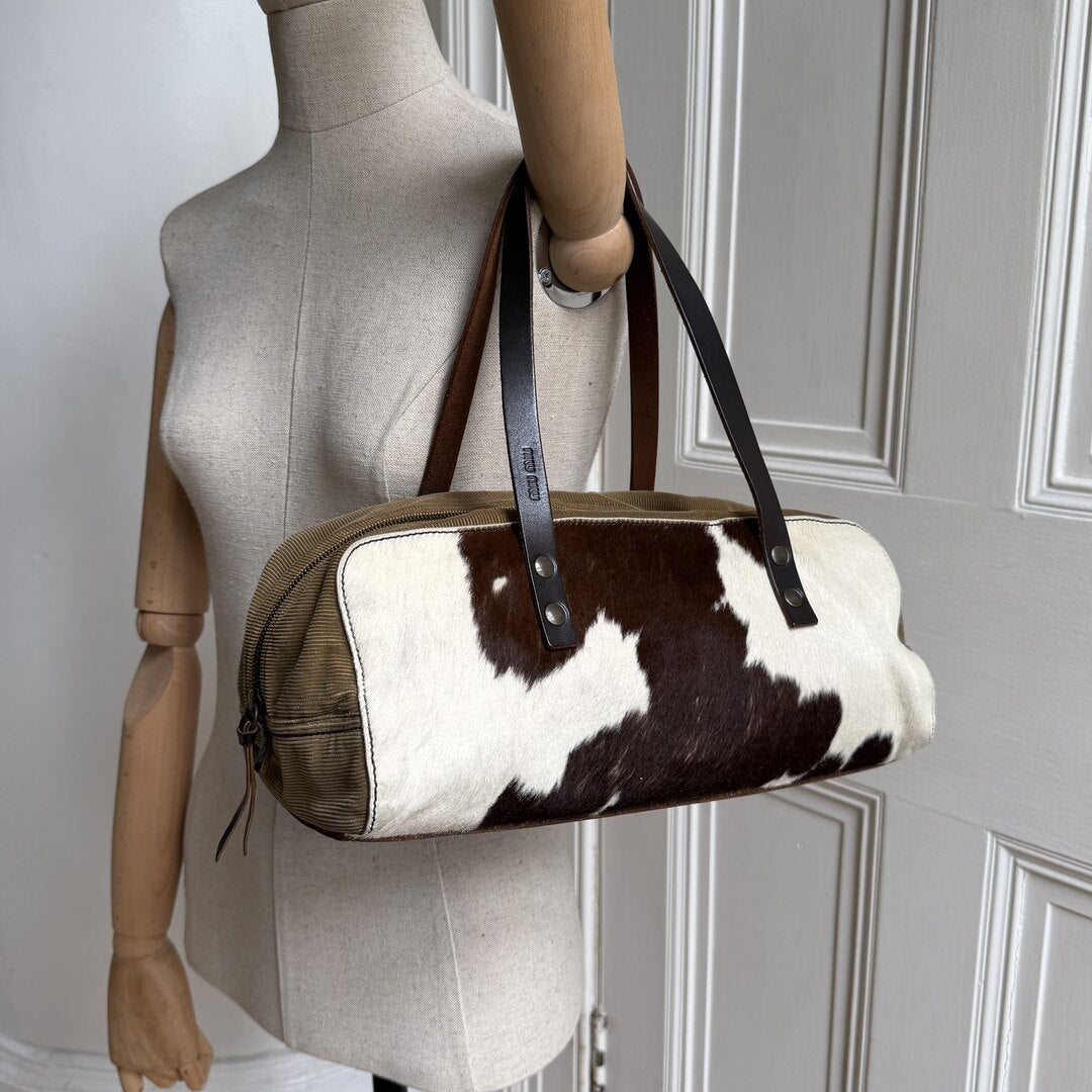 Archive Miu Miu Cow Print Corduroy Shoulder Bag