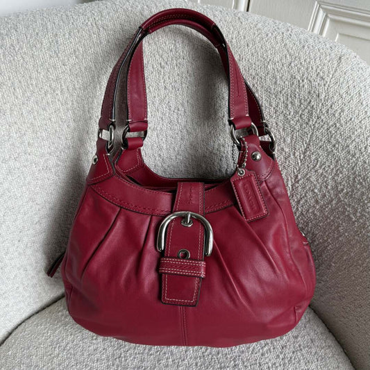 Coach Soho Hobo Leather Red Buckle Shoulder Bag