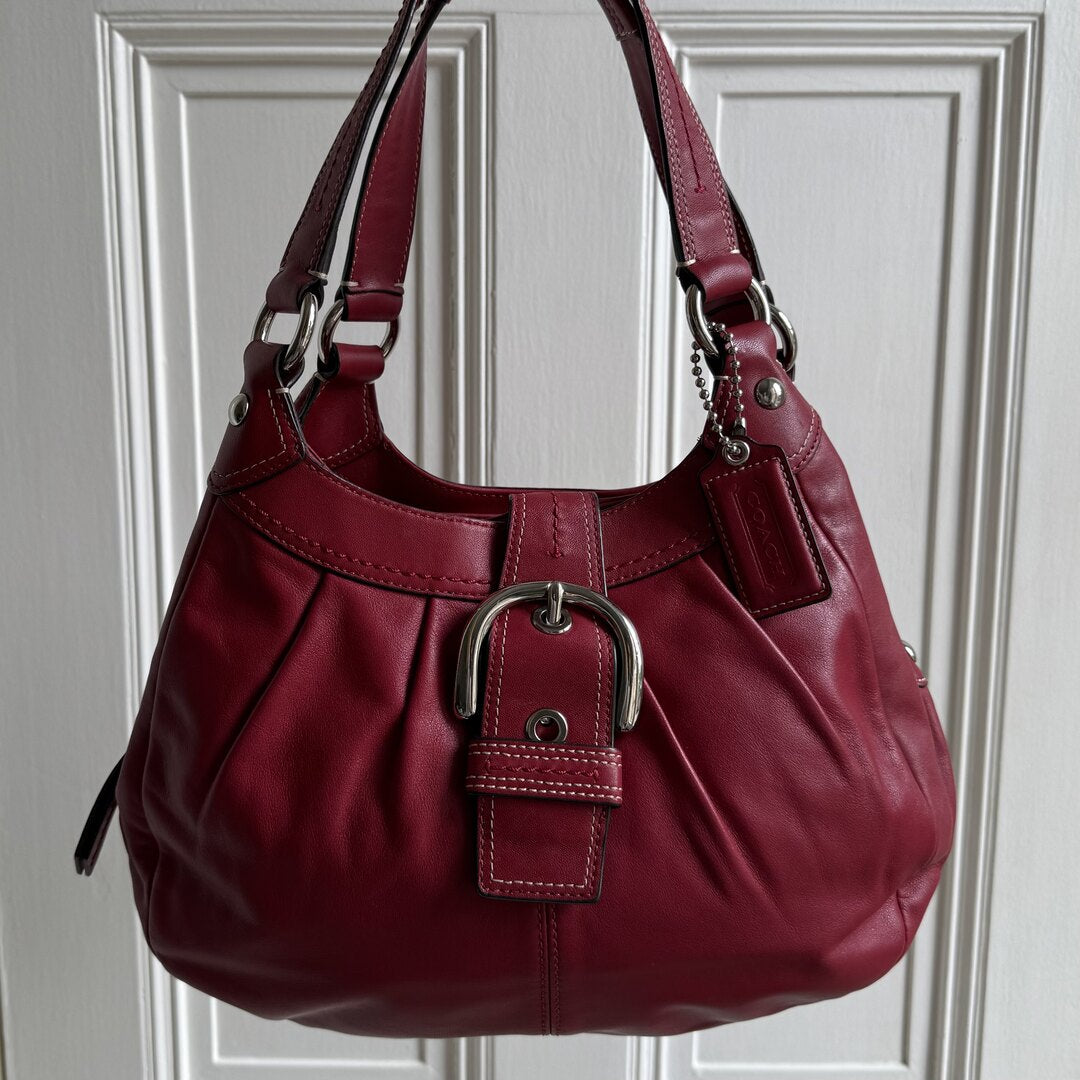 Coach Soho Hobo Leather Red Buckle Shoulder Bag