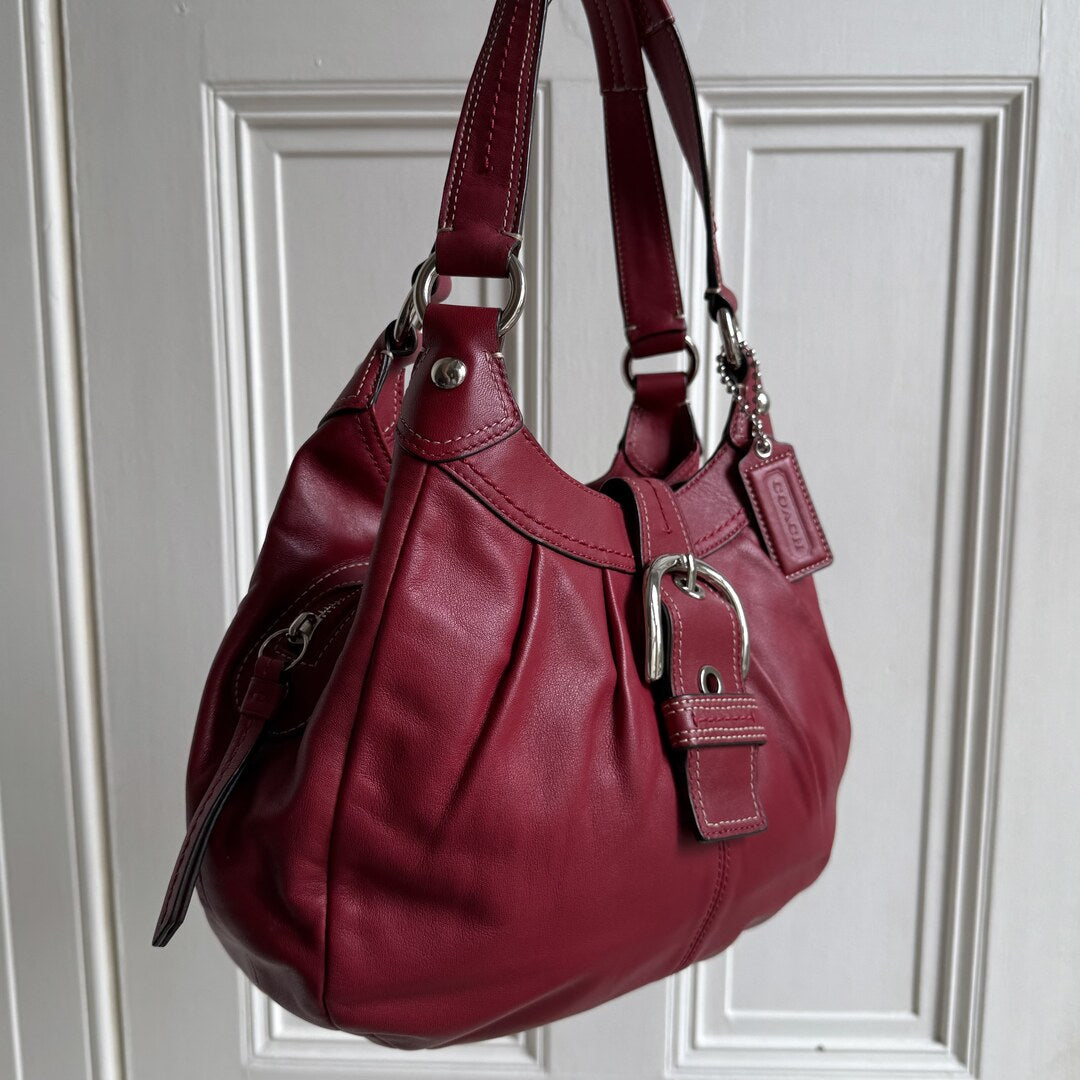 Coach Soho Hobo Leather Red Buckle Shoulder Bag