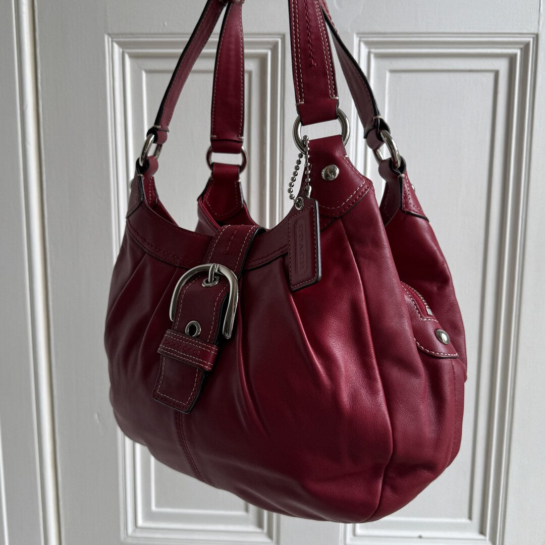 Coach Soho Hobo Leather Red Buckle Shoulder Bag