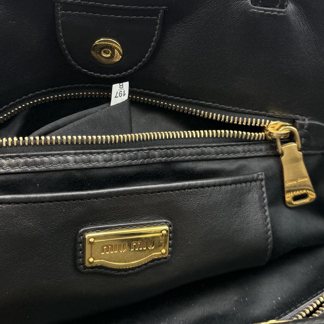 Miu Miu Vitello Black Leather Tote Bag