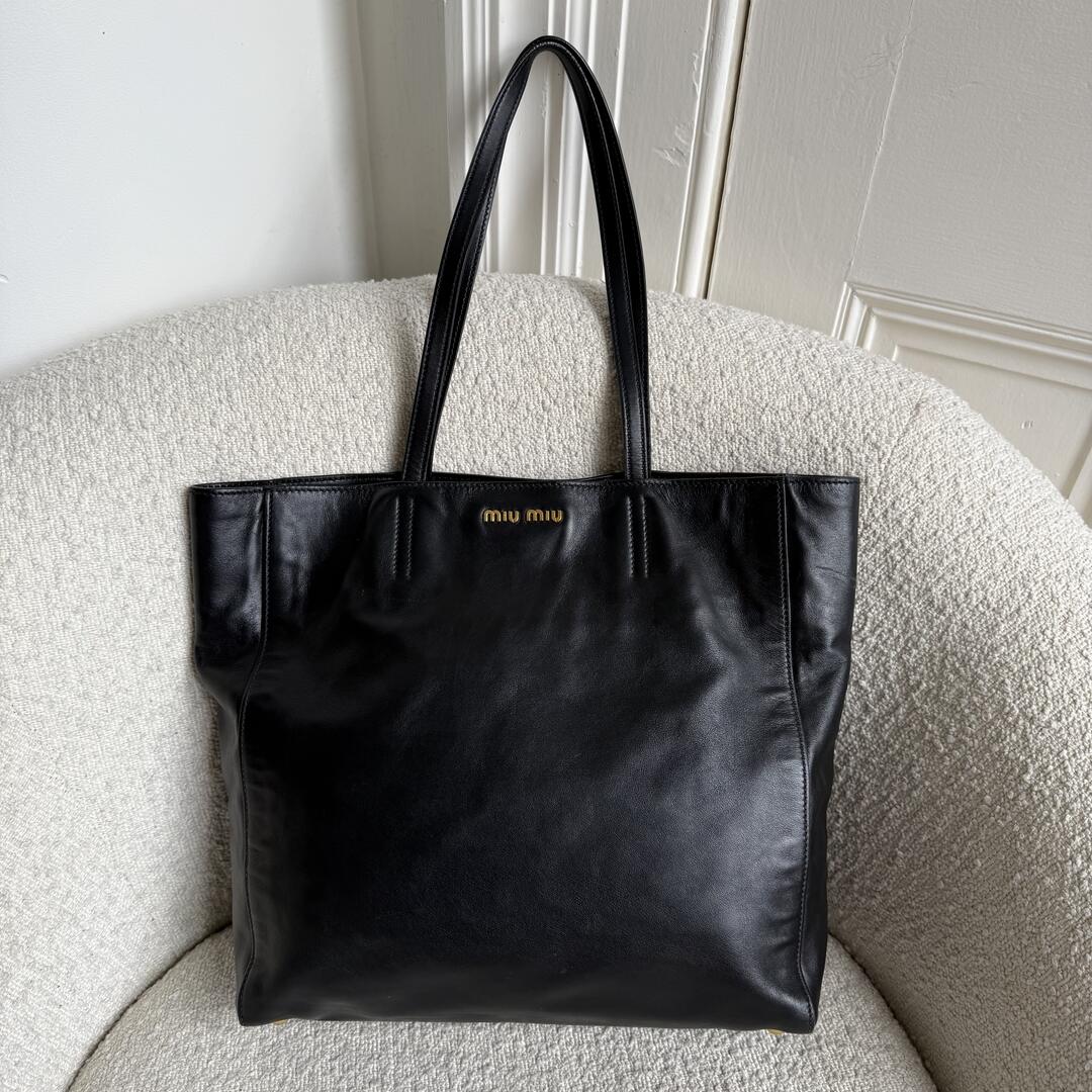 Miu Miu Vitello Black Leather Tote Bag
