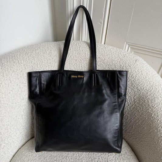 Miu Miu Vitello Black Leather Tote Bag