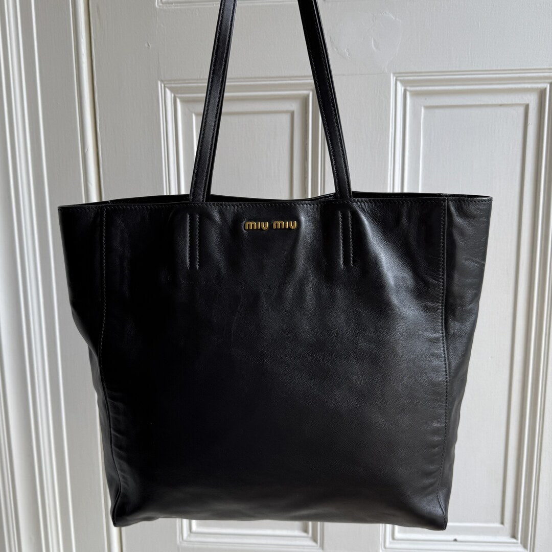 Miu Miu Vitello Black Leather Tote Bag