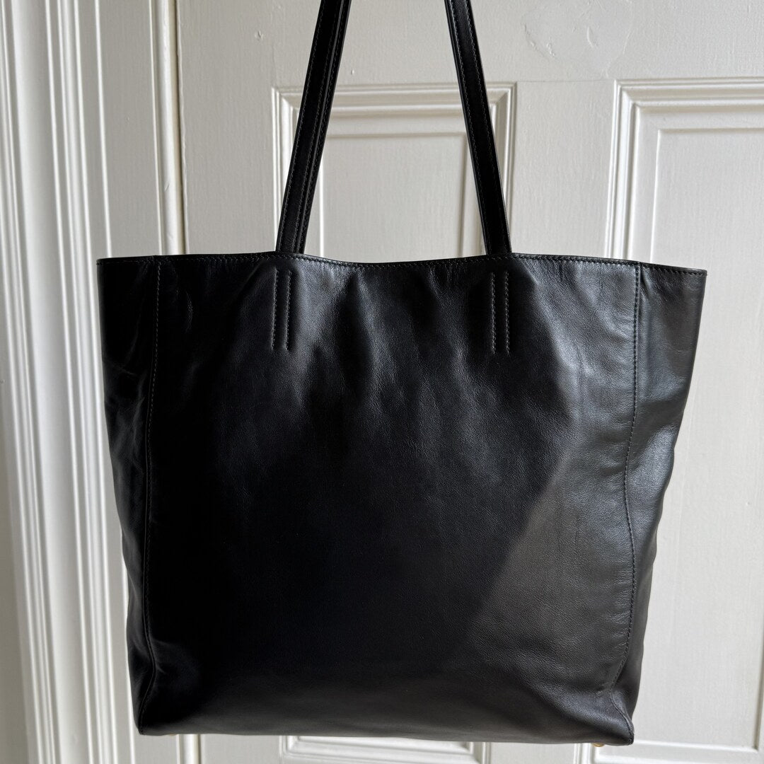 Miu Miu Vitello Black Leather Tote Bag