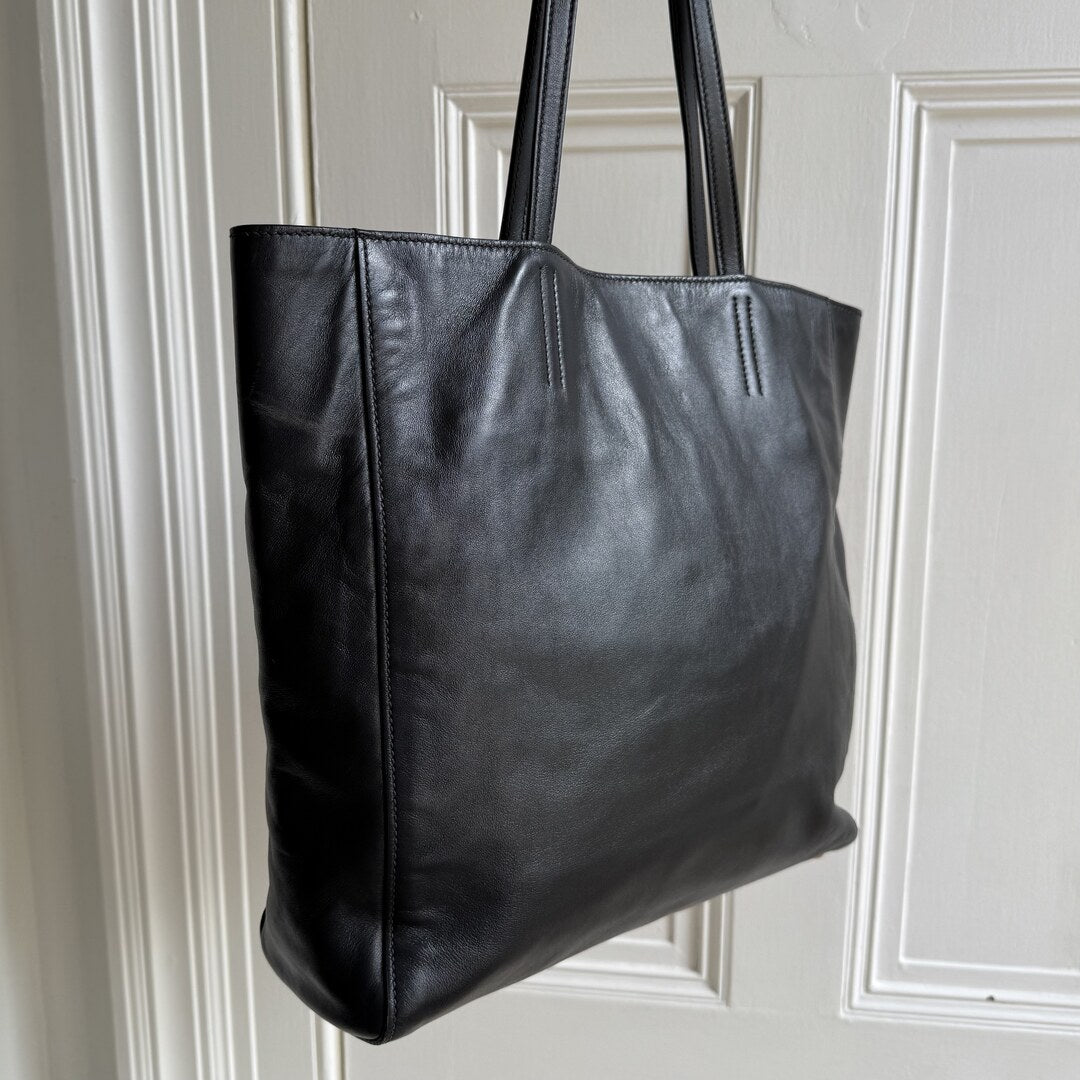 Miu Miu Vitello Black Leather Tote Bag