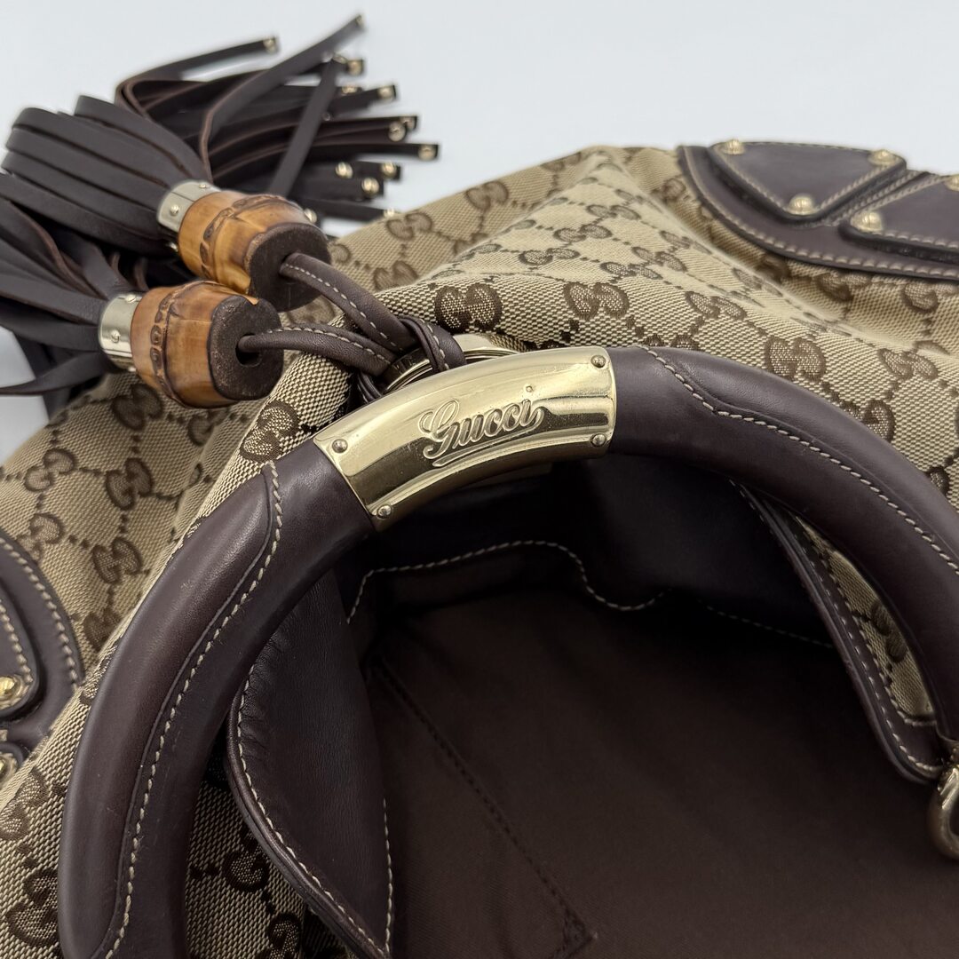 Gucci GG Canvas Indy Bamboo Brown Handbag
