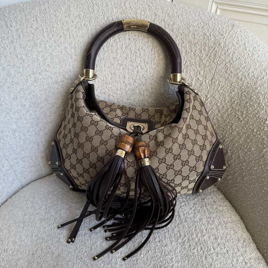 Gucci GG Canvas Indy Bamboo Brown Handbag