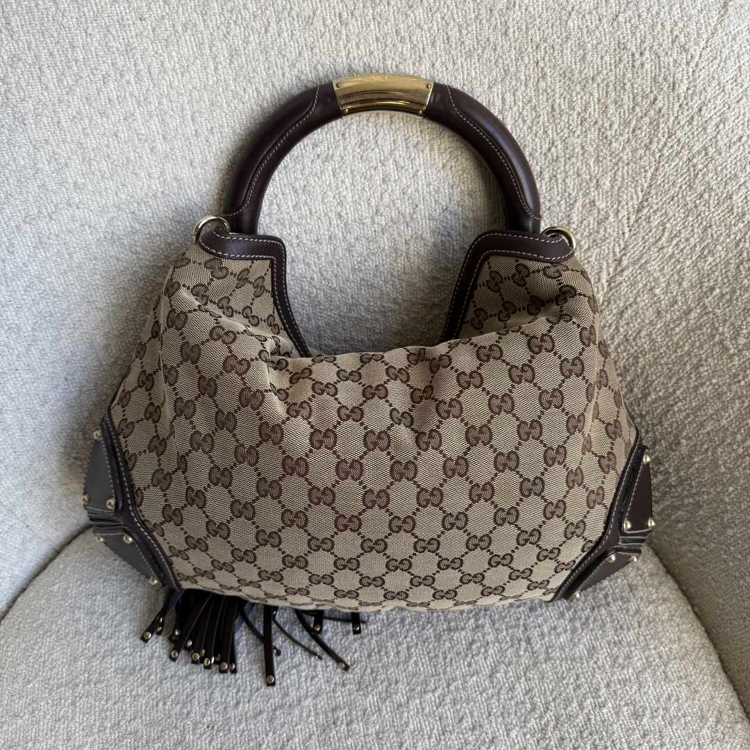 Gucci GG Canvas Indy Bamboo Brown Handbag