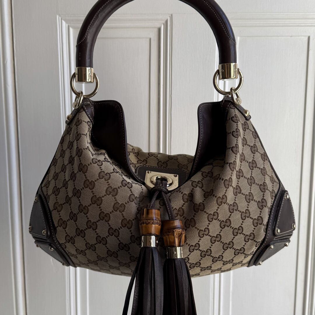 Gucci GG Canvas Indy Bamboo Brown Handbag