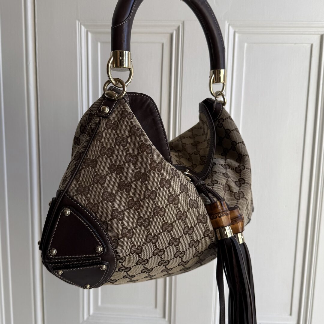 Gucci GG Canvas Indy Bamboo Brown Handbag