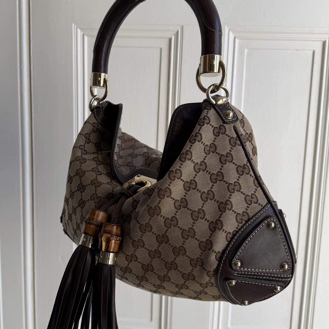 Gucci GG Canvas Indy Bamboo Brown Handbag