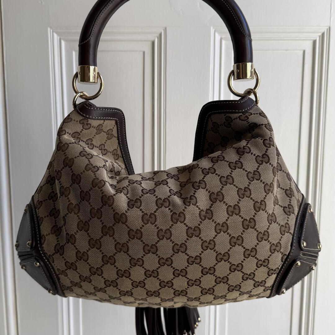 Gucci GG Canvas Indy Bamboo Brown Handbag