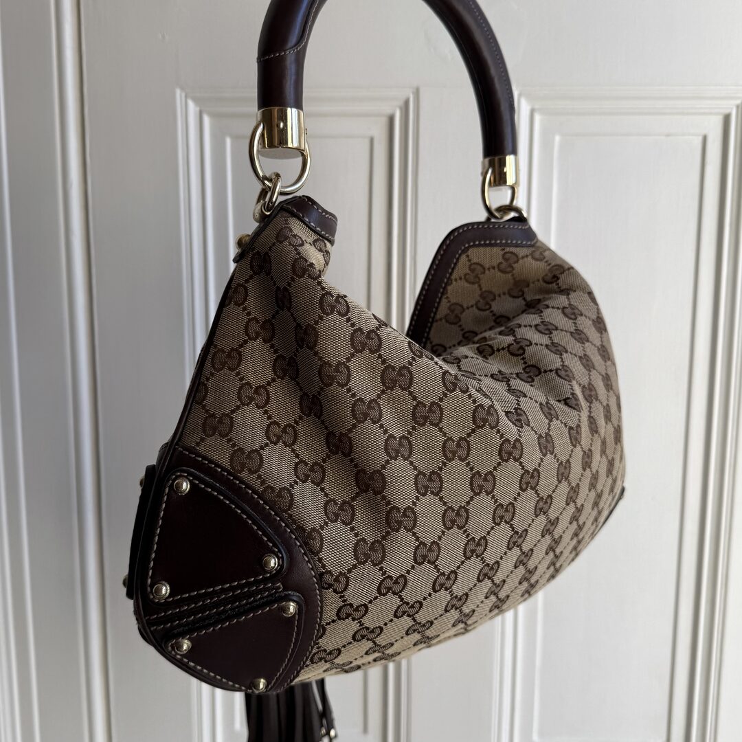 Gucci GG Canvas Indy Bamboo Brown Handbag