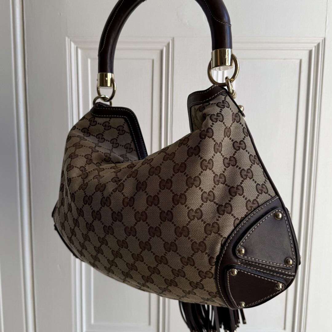Gucci GG Canvas Indy Bamboo Brown Handbag