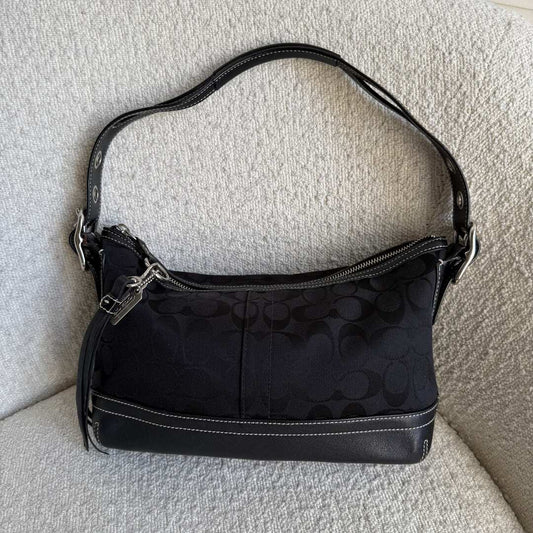 Coach Signature Tassel Black Shoulder Bag